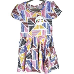 NEW Dot Dot Smile Abstract Multicolor Triangles Cap Sleeve Dress 12-24M